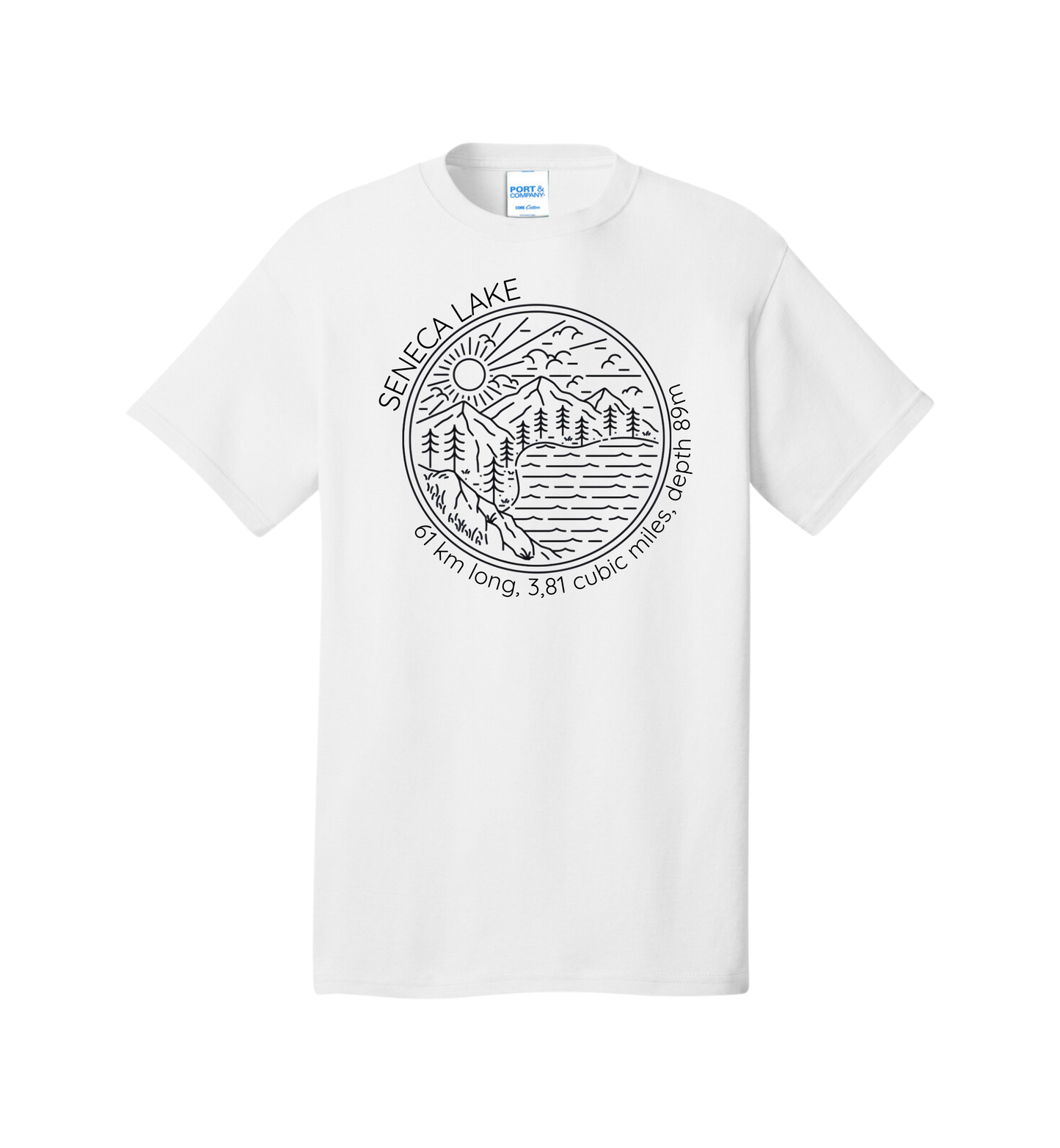 The Finger Lakes Seneca Lake Scene with Factoids Tee