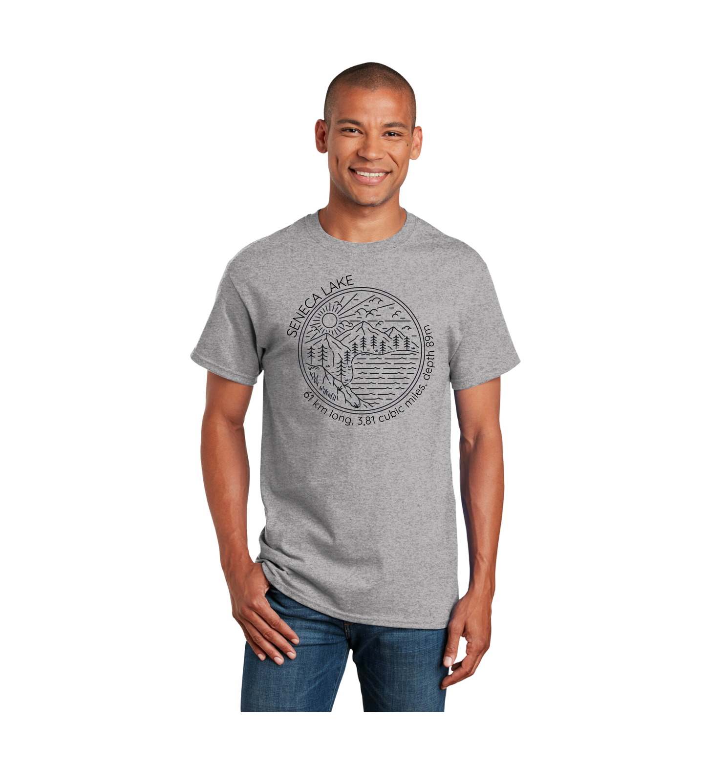 The Finger Lakes Seneca Lake Scene with Factoids Tee