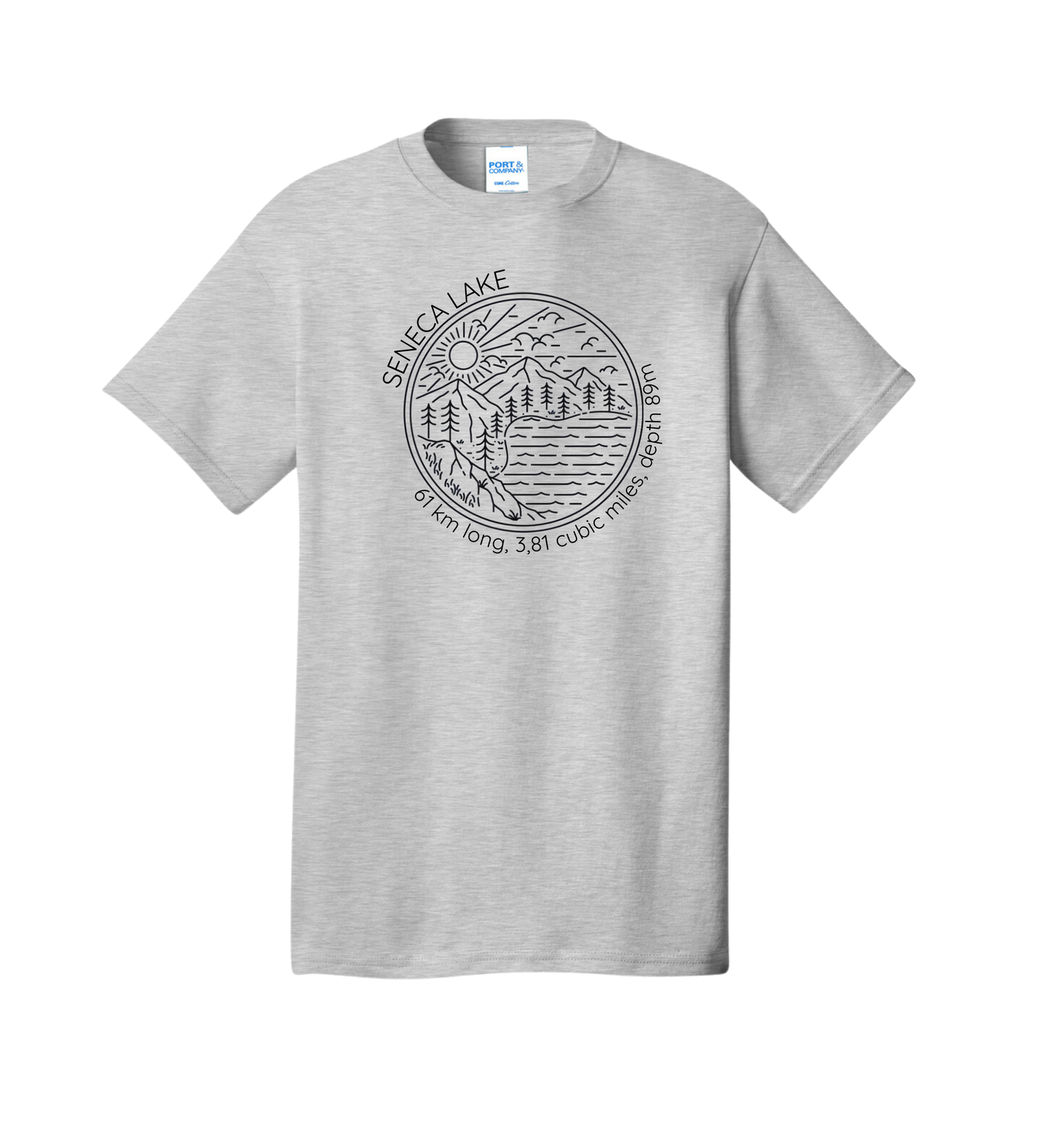 The Finger Lakes Seneca Lake Scene with Factoids Tee