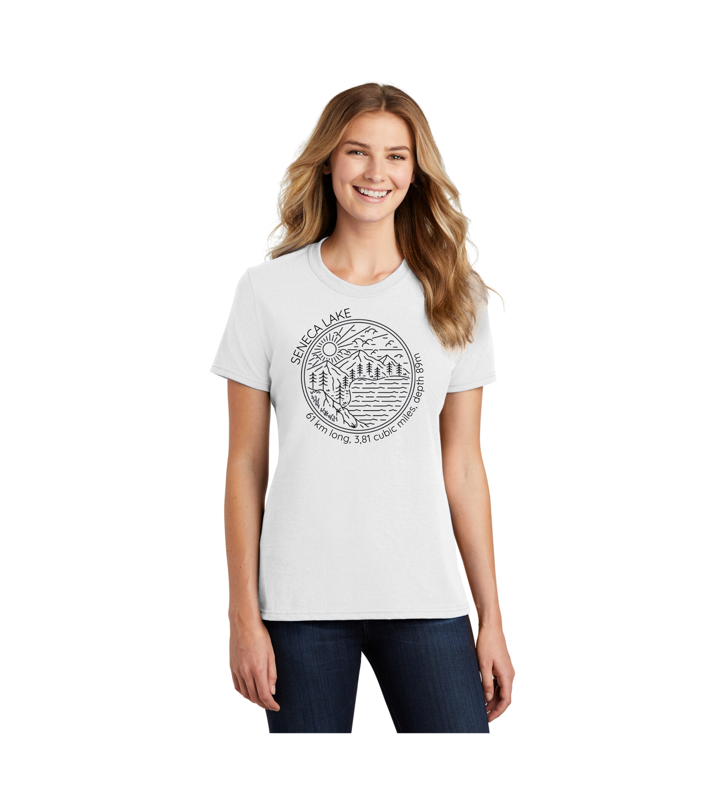 The Finger Lakes Seneca Lake Scene with Factoids Tee