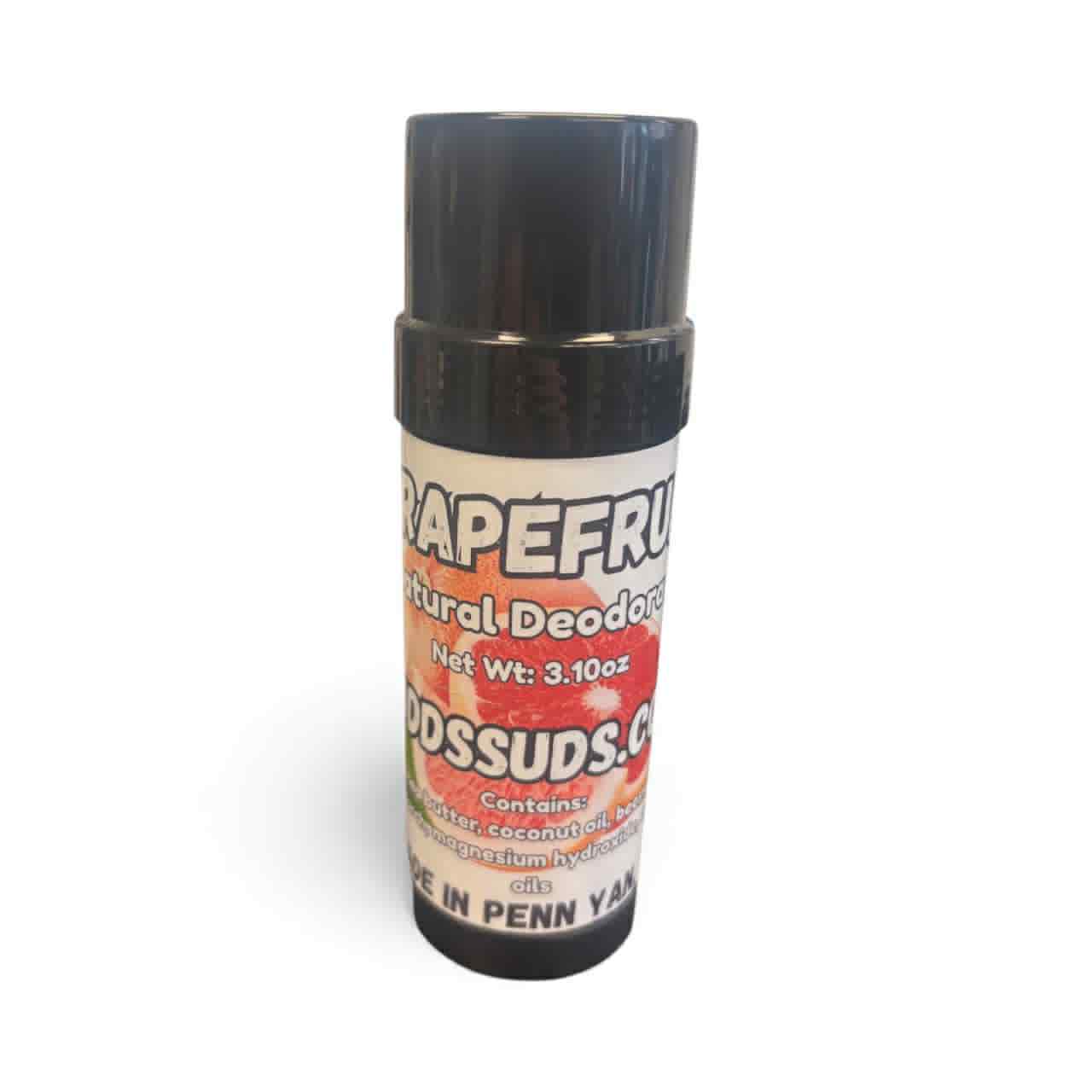 Deodorant stick with 'Grapefruit' flavor on a white background