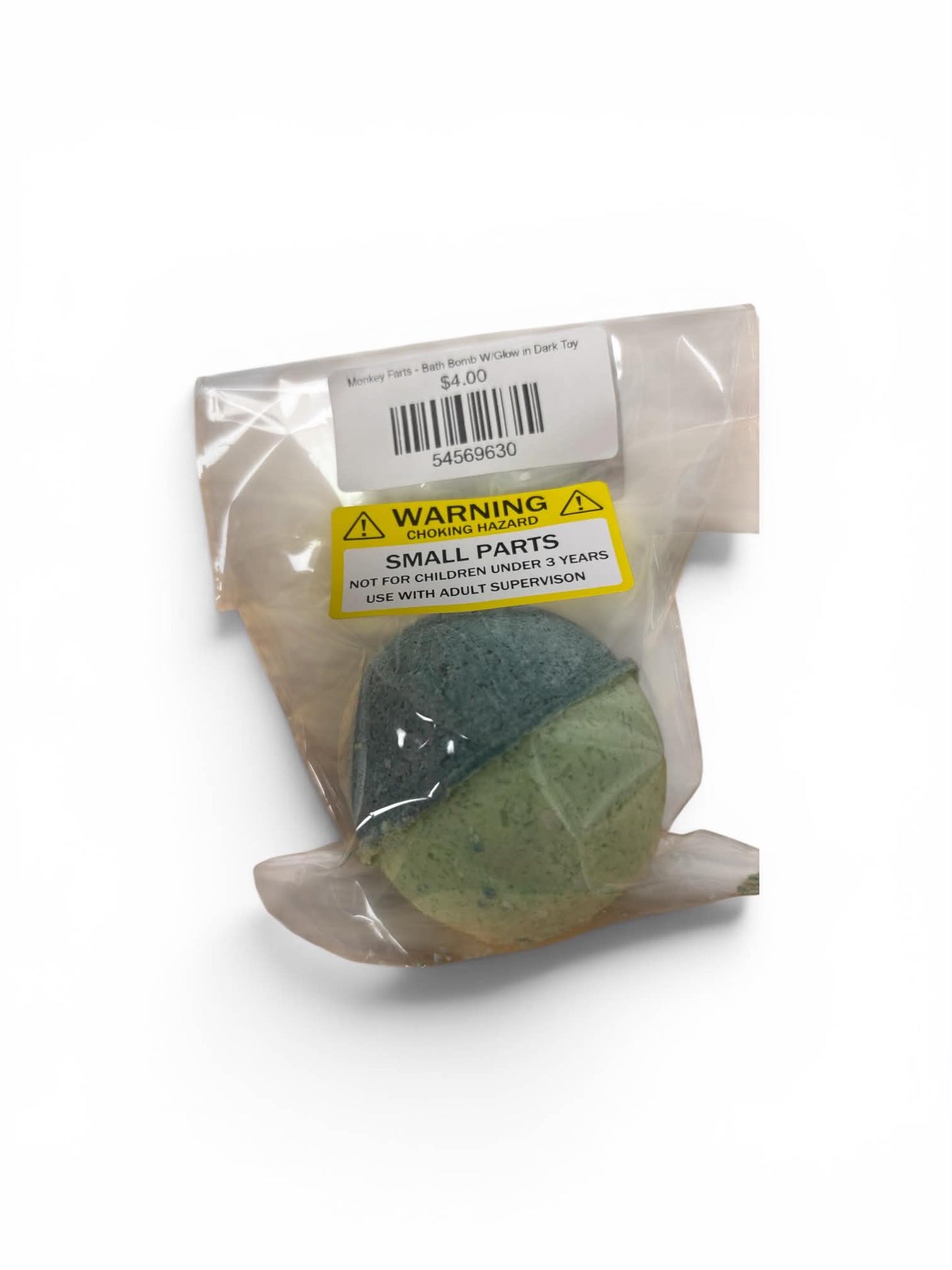 Packaged product with a warning label on a white background