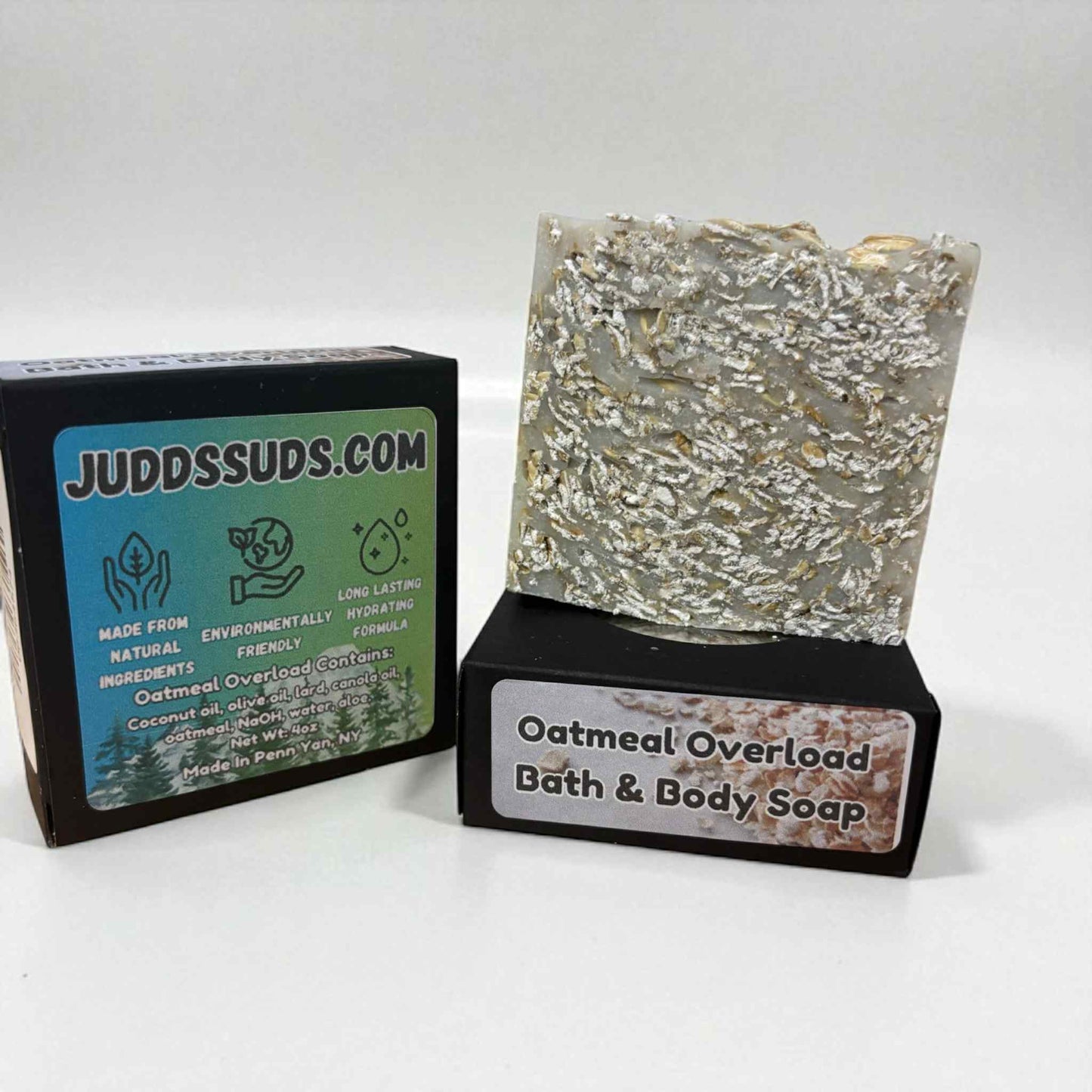 Oatmeal Overload Bath & Body Soap with packaging on a white background