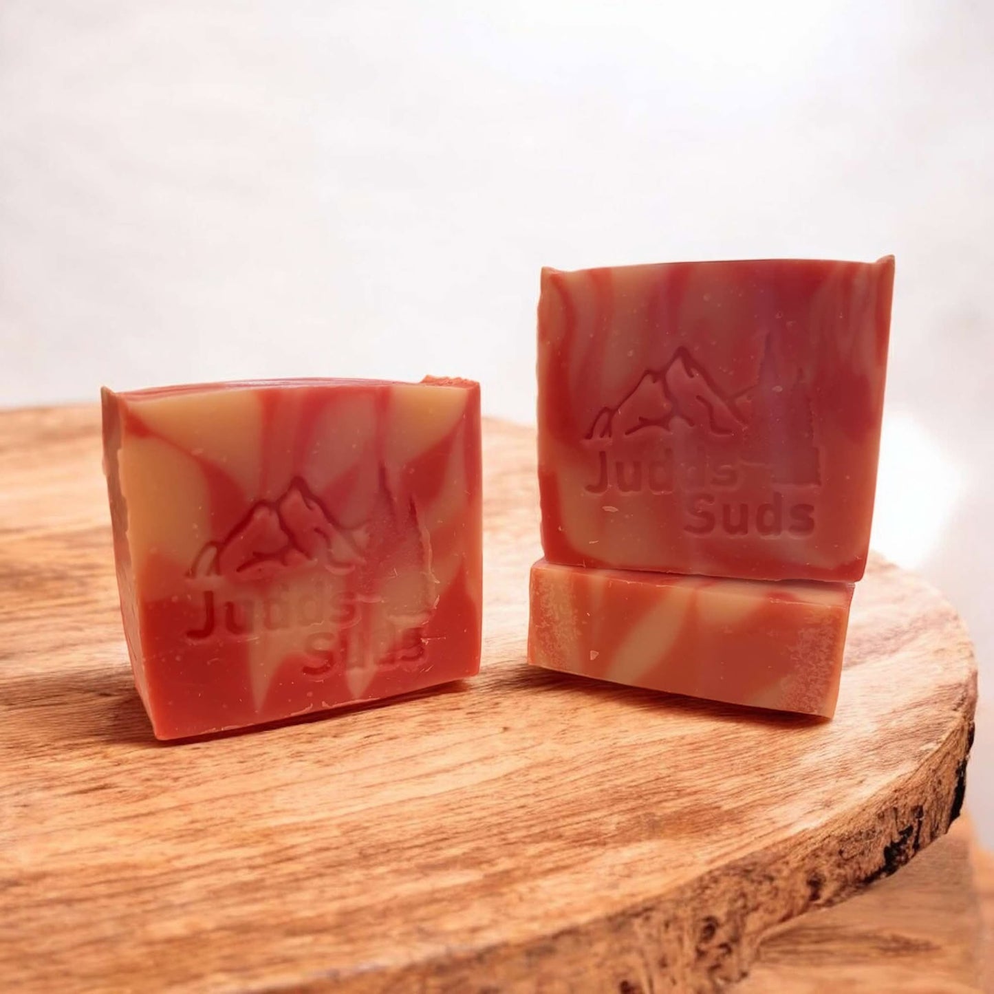 4oz soap bar, colored pink and cream, scented with strawberry champagne fragrance oil