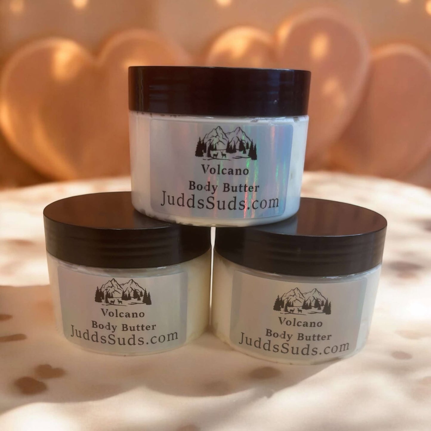 plastic 4 oz jar filled with volcano scented body butter. Strong citrus fruit smell. Long lasting scent and formula