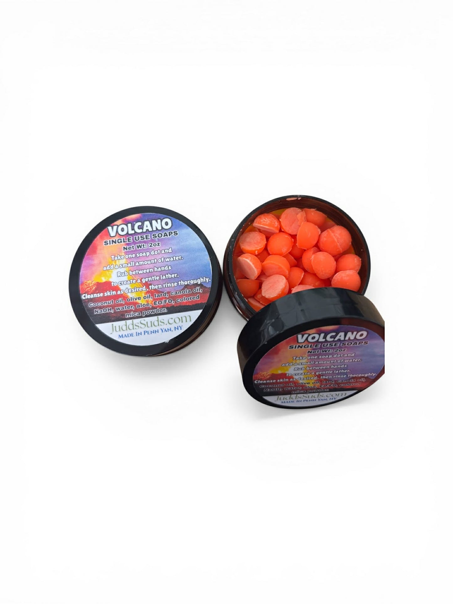 volcano single use soaps. orange soaps dots