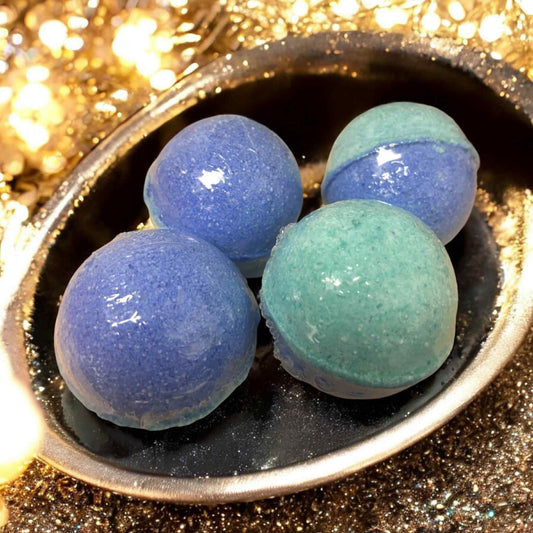 Blue and green bath bombs scented with a thousand dreams fragrance oil