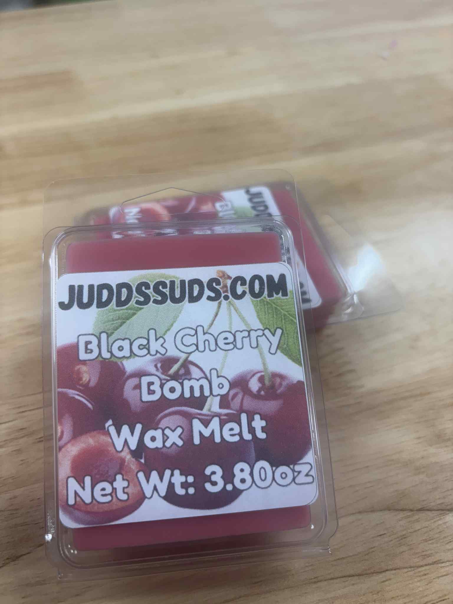 3.8z wax melt, colored red, scented with black cherry bomb fragrance oil