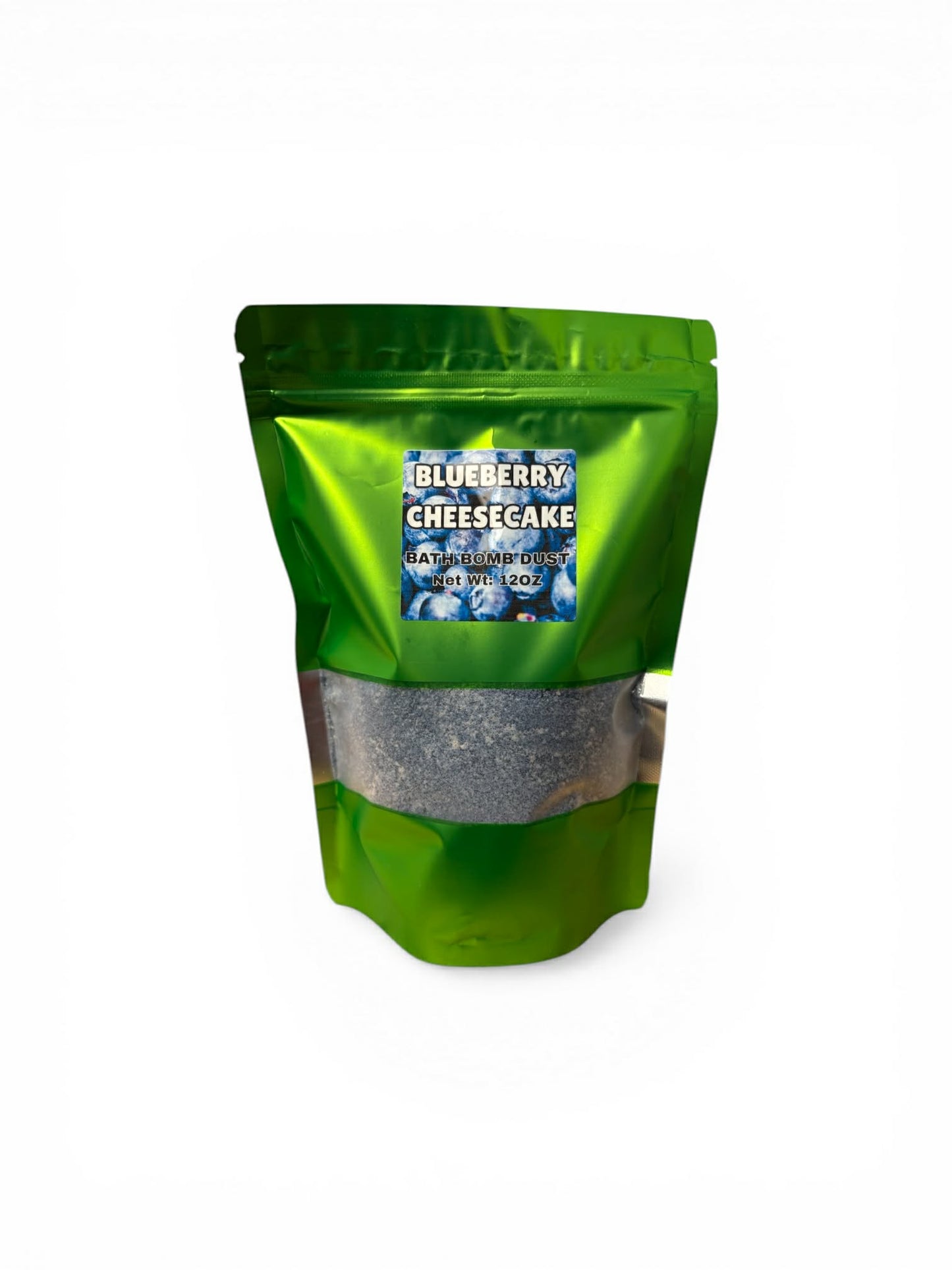 Green packaging of Blueberry Cheesecake flavor on a white background