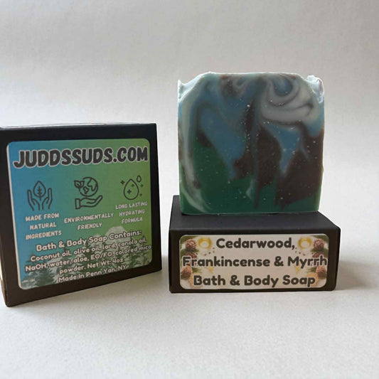 Cedarwood, frankincense & myrrh | Handmade Artesian Soap | Outdoor, Woody, Patchouli, Pine & Vanilla Scent | 4oz