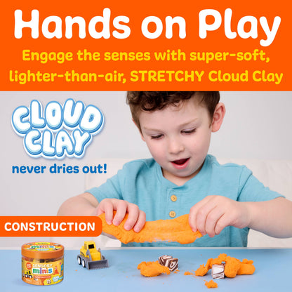 Construction Sensory Mini Play Kit | Cloud Clay Jar for Kids | Building & Digging Fun | Portable Sensory Play
