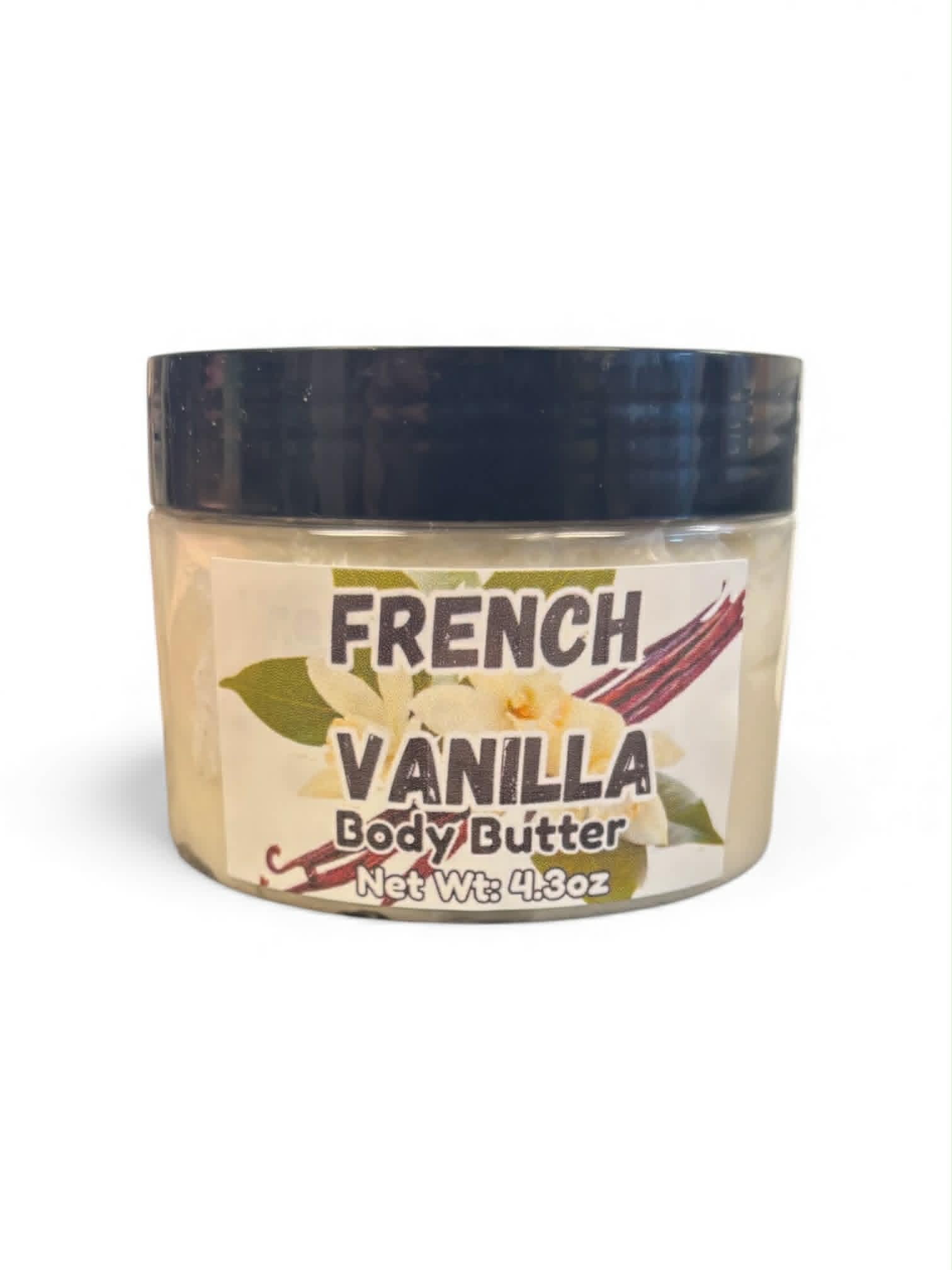 Jar of French Vanilla body butter on a white background