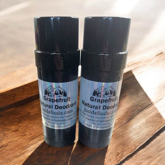 3.10oz natural deodorant, scented with grapefruit essential oil