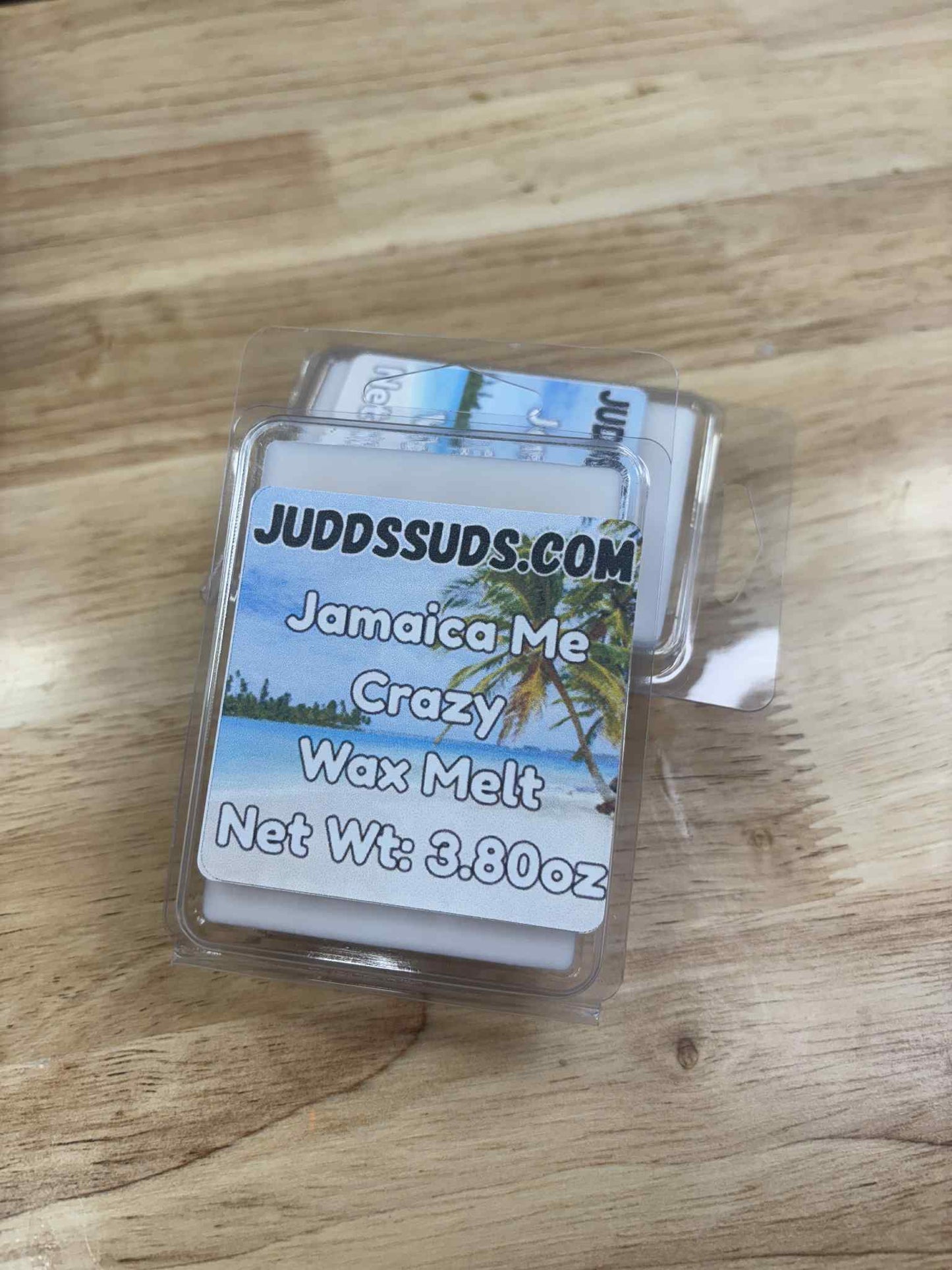 3.8oz wax melt, colored white, scented with Jamaica me crazy fragrance oil