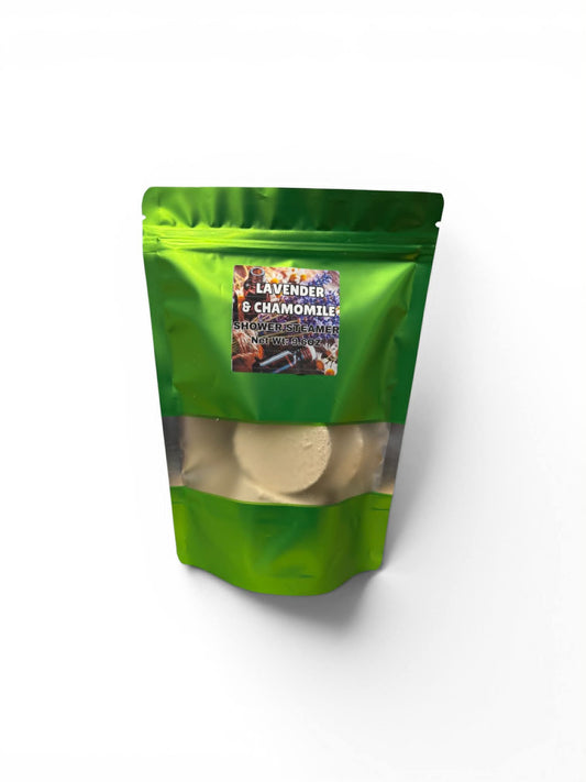 Green packaging of lavender and chamomile tea on a white background