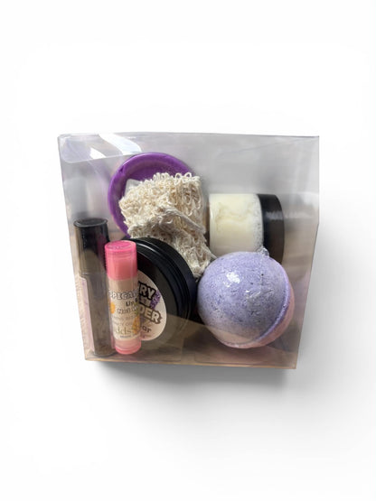 Luxury Lavender Gift Basket | Relaxation Spa Set with Soap, Body Butter, Scrub, Lotion Bar & More