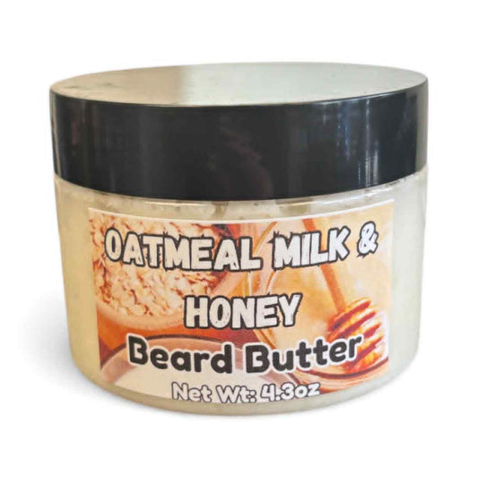 Jar of Oatmeal Milk & Honey Beard Butter on a white background