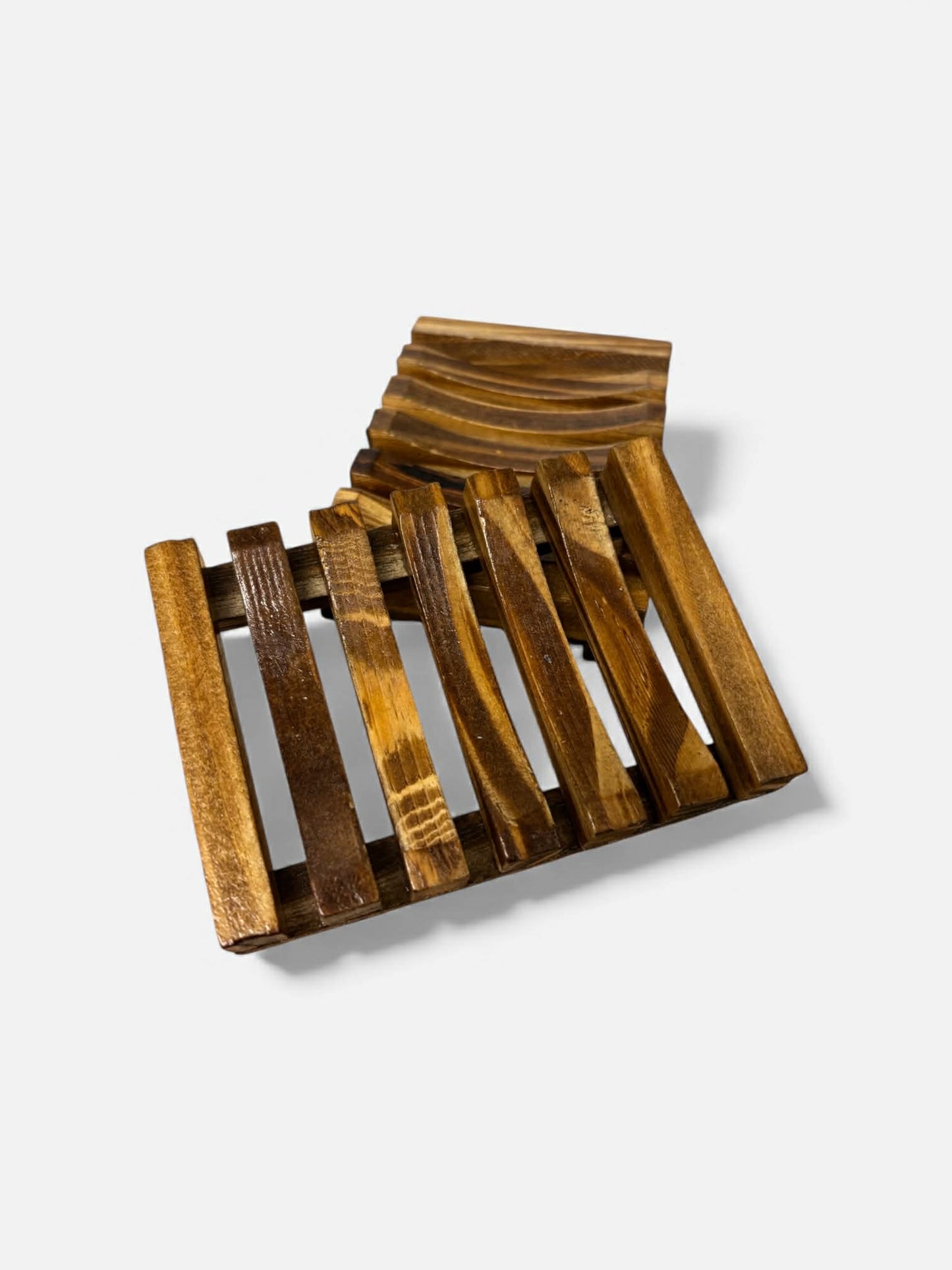 Wooden Soap Tray | Natural Pine | Slanted Drain Design | Charcoal Finish