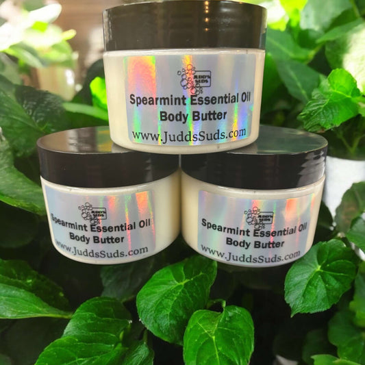 4oz jar of body butter, plain white color, scented with spearmint essential oil