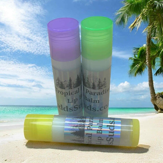 lip balm tube  filled with moisturizing ingredients. Scented with tropical paradise lip oil