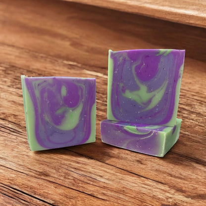 40z soap bar, colored purple and green, unscented